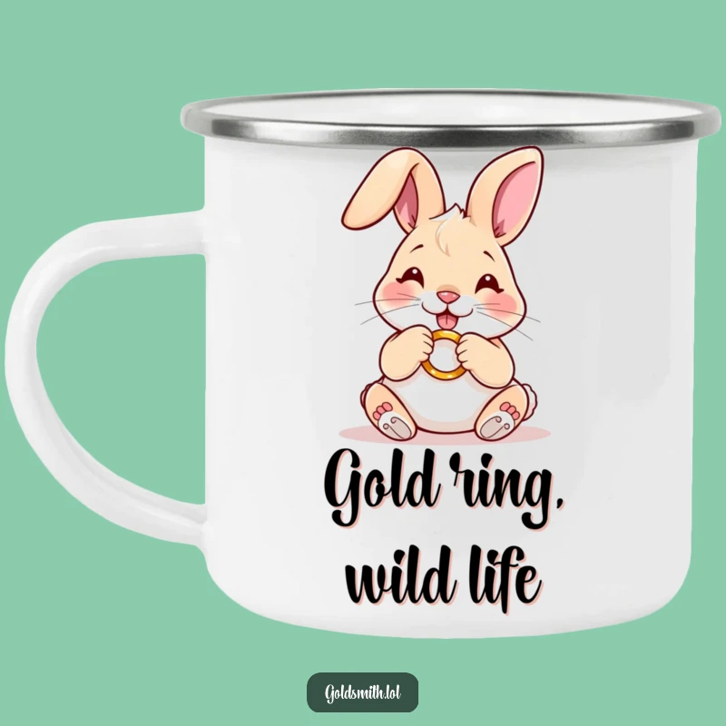 Funny Rabbit Campfire Mug - Golden Ring Shine by the Fire