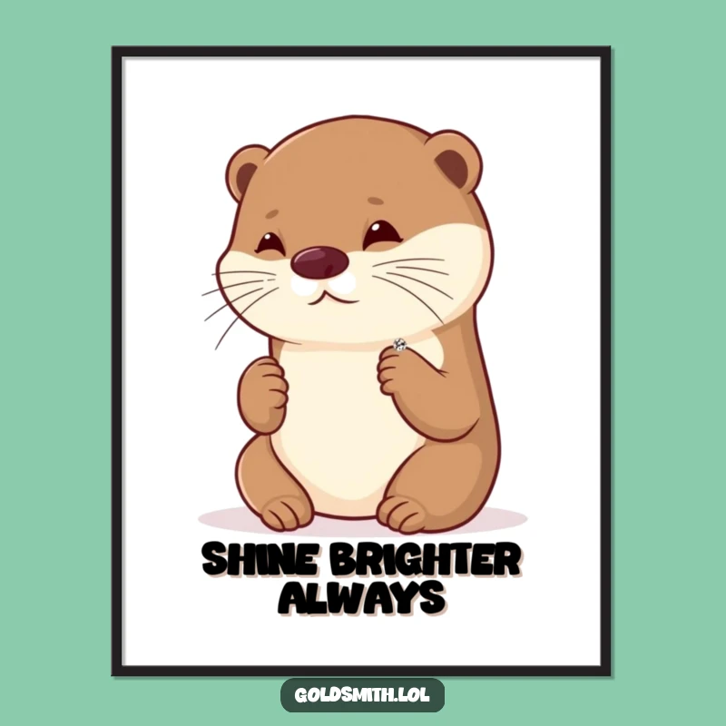 Funny Otter Brooch Admiration Art Print - Sparkly Decor Delight